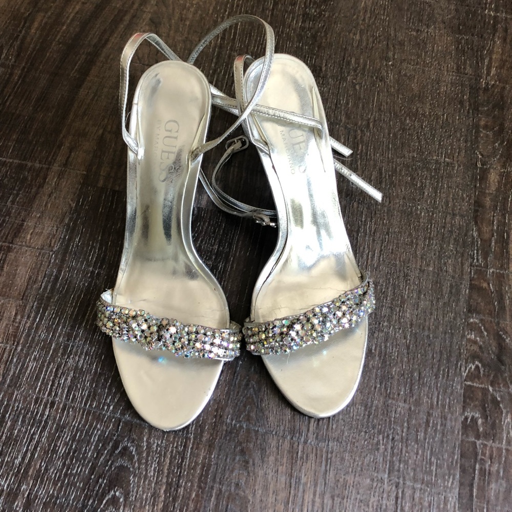 GUESS SILVER RHINESTONE WEDGE HEELS